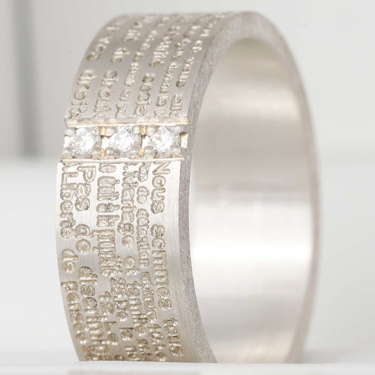 Addon en argent "Droits de l'Homme" serti 3 diamants Taille 56 - Seconde main