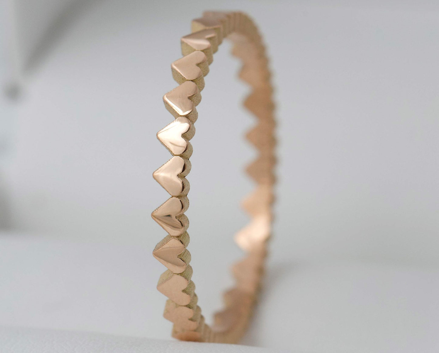 Anneau fin en or rose 18K coeurs 3D taille 60 - Seconde main