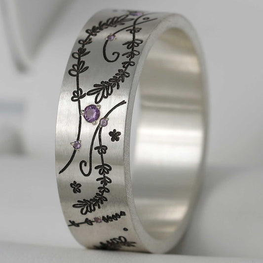 Anneau (Addon) en argent "Lavande" serti d'améthystes 60 - Seconde main