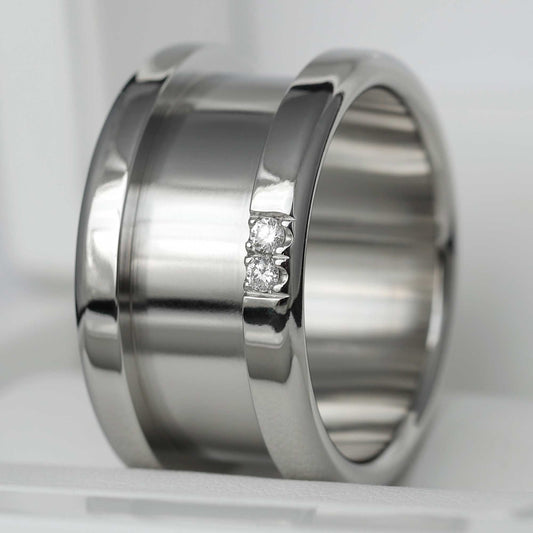 Base large en acier poli sertie de 2 diamants 1.9mm taille 62- Seconde main