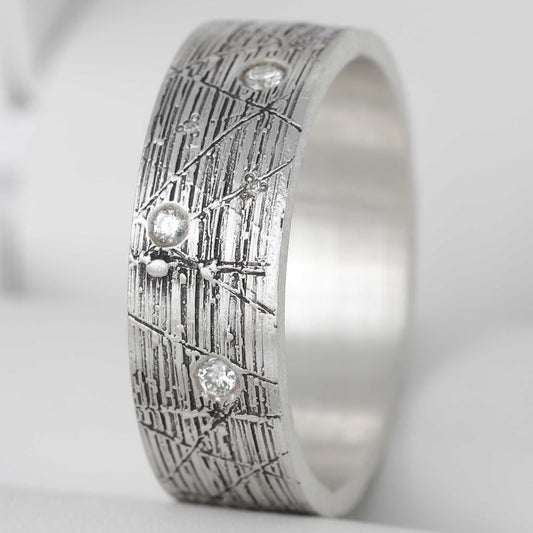 Addon argent cire perdue serti de plusieurs diamants (pièce unique) - Taille 56 - Seconde main