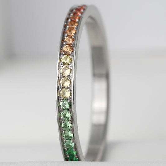 Addon medium acier entièrement serti de saphirs arc-en-ciel 1.3 mm taille 56 - Seconde main