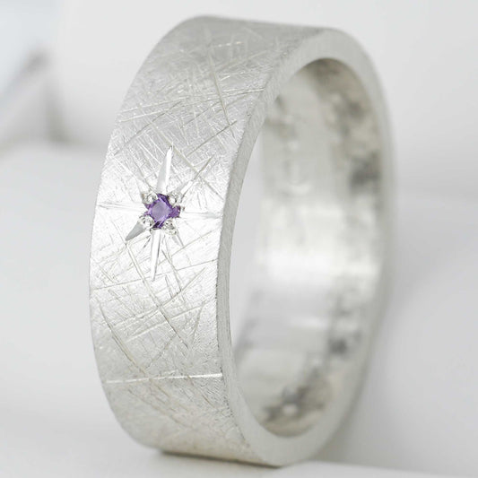 Anneau (Addon) en argent brossé serti d'une améthyste taille 56 - Seconde main