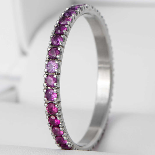 Addon medium acier entièrement serti de rubis et saphirs mauves 1.9 mm taille 58 - Seconde main