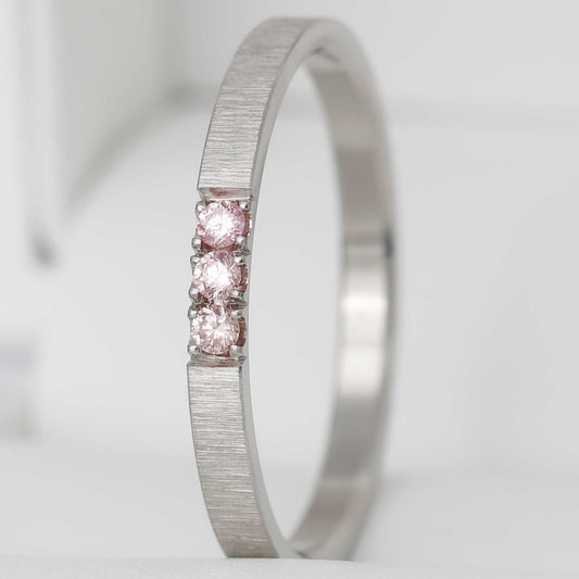 Anneau fin (medium) en acier froissé serti de 3 diamants C.Diams taille 64 - Seconde main