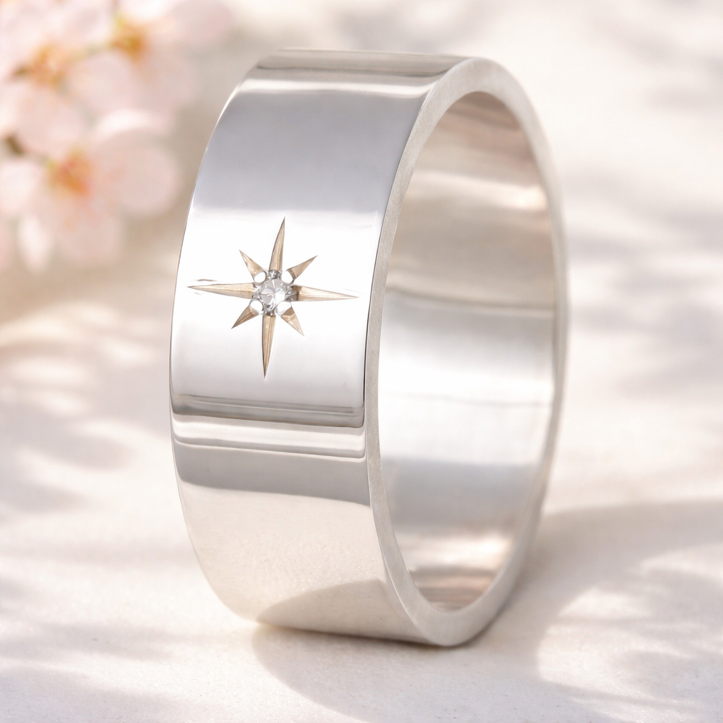 Anneau (Addon entier) en argent poli serti d'un diamant blanc taille 56 - Seconde main