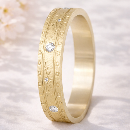 Anneau (Addon deux tiers) en or jaune 9k "Aruba" serti de diamants blancs taille 56 - Seconde main