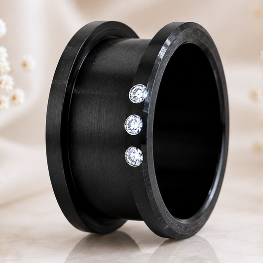 Base small en acier black sertie de 3 diamants 1.6mm taille 54- Seconde main