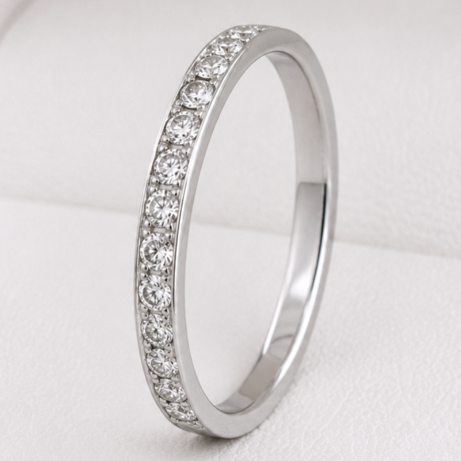 Anneau fin (medium) serti entièrement de diamants blancs 1.9mm taille 62 - Seconde main