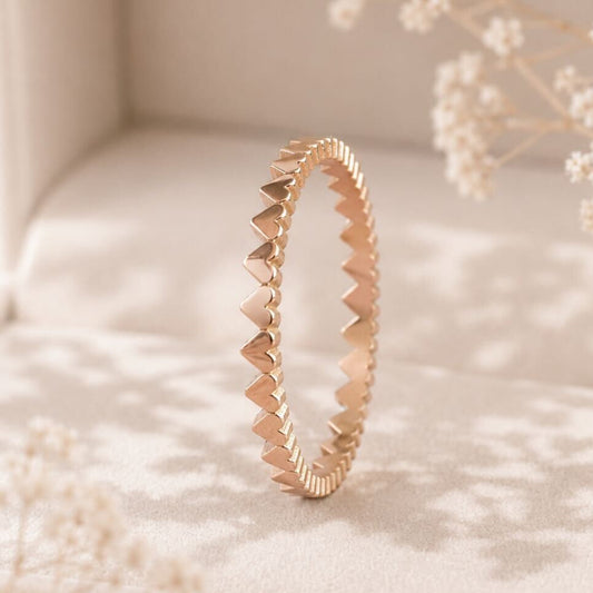 Anneau fin en or rose 18K coeurs 3D taille 62 - Seconde main