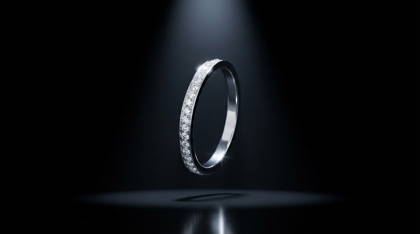 Anneau fin (medium) serti entièrement de diamants blancs 1.6mm taille 60 - Seconde main