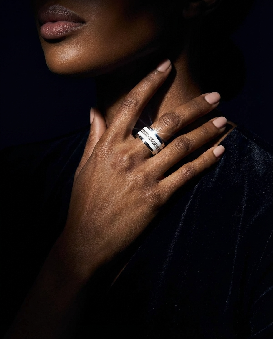 Anneau fin (medium) serti entièrement de diamants blancs 1.6mm taille 60 - Seconde main